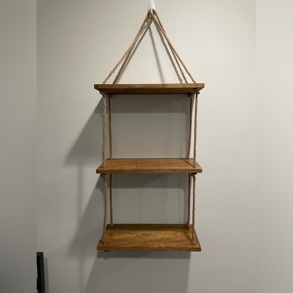 {SHEIN} Hanging Shelves 3 Tier Tiered Wood Shelves Rack Rope Shelf - Picture 1 of 3